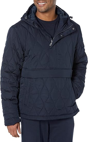 Mens Anorak Hooded Quarter-Zip Puffer Coat