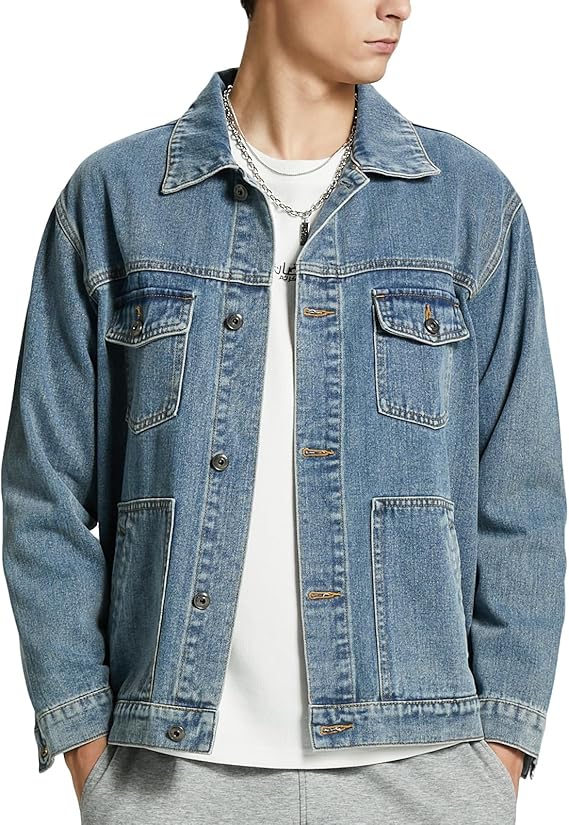 Men Vintage Autumn and Winter Tops Mens Denim Trucker Jacket Black Small